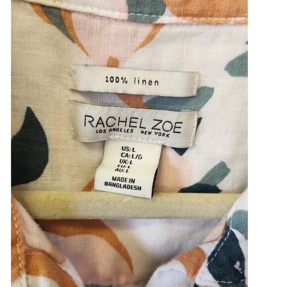 Rachel Zoe 100% Linen Floral Resort Beach Summer Button Up Shirt Dress Sz Large - Picture 7 of 7